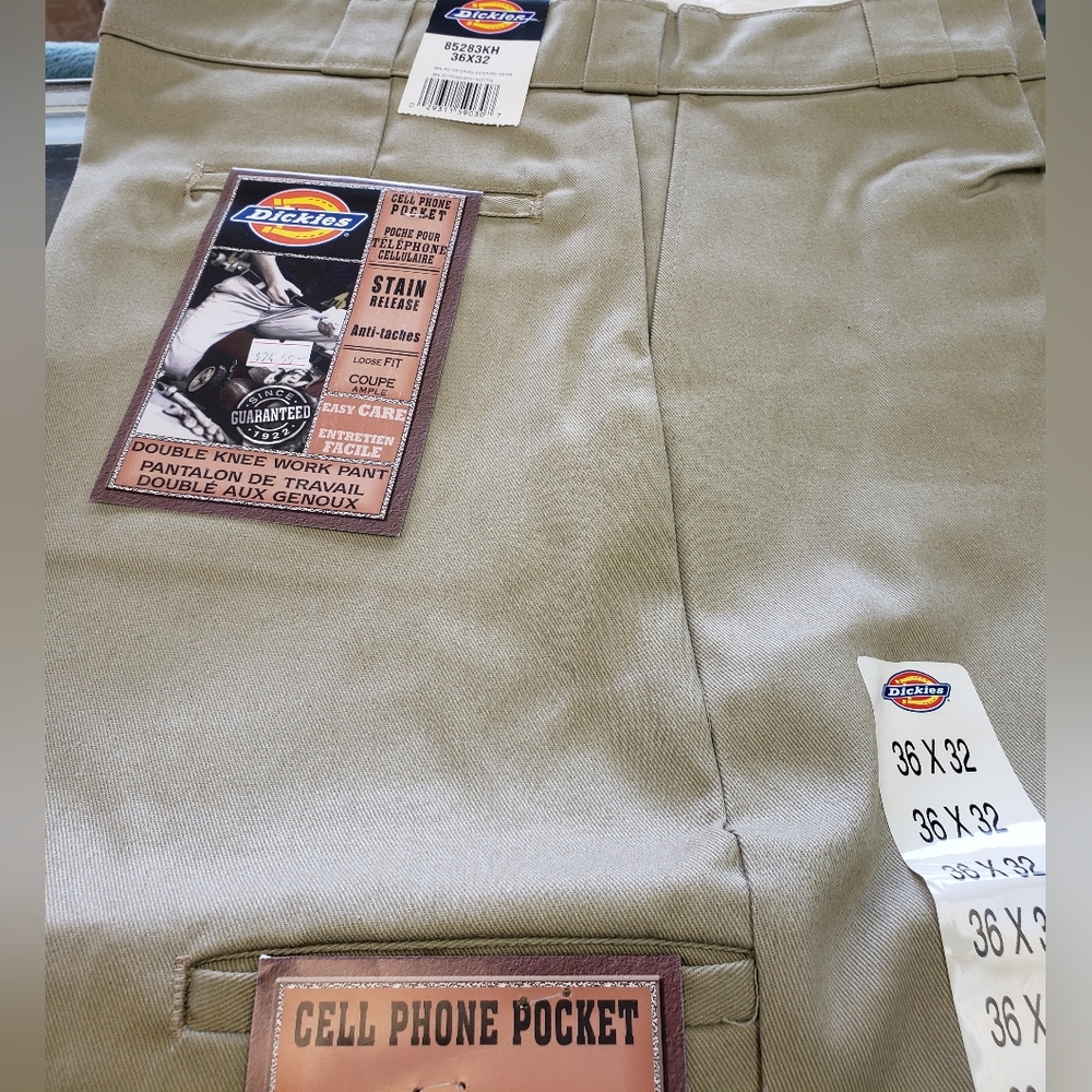 Dickies Khaki Work Pants with Cell Phone Pocket